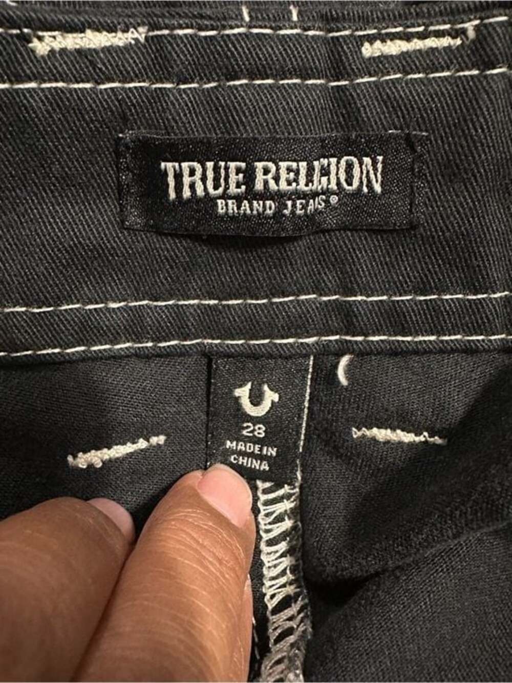 True Religion Black Cargo Pants with White Contrast Stitching - Picture 6 of 7